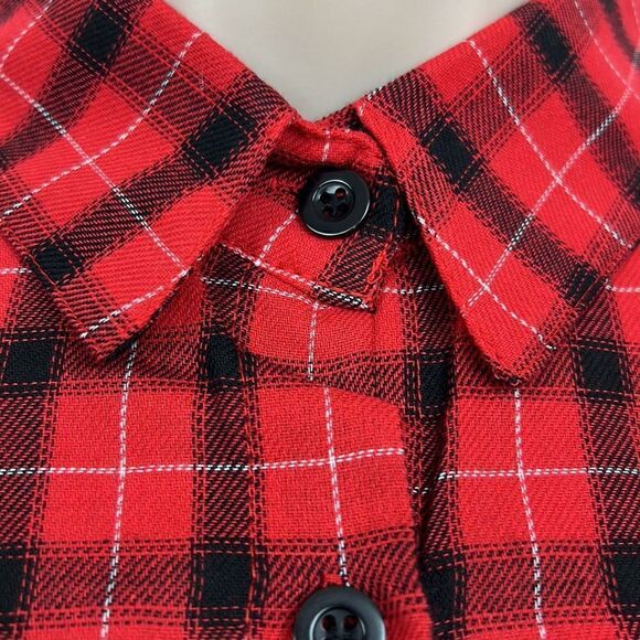 Meaneor red and black plaid button-down long sleeve collar shirt for wom… - Picture 5 of 13